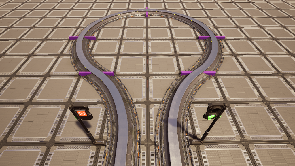 Six individual track segments designated as a single block using two Block Signals