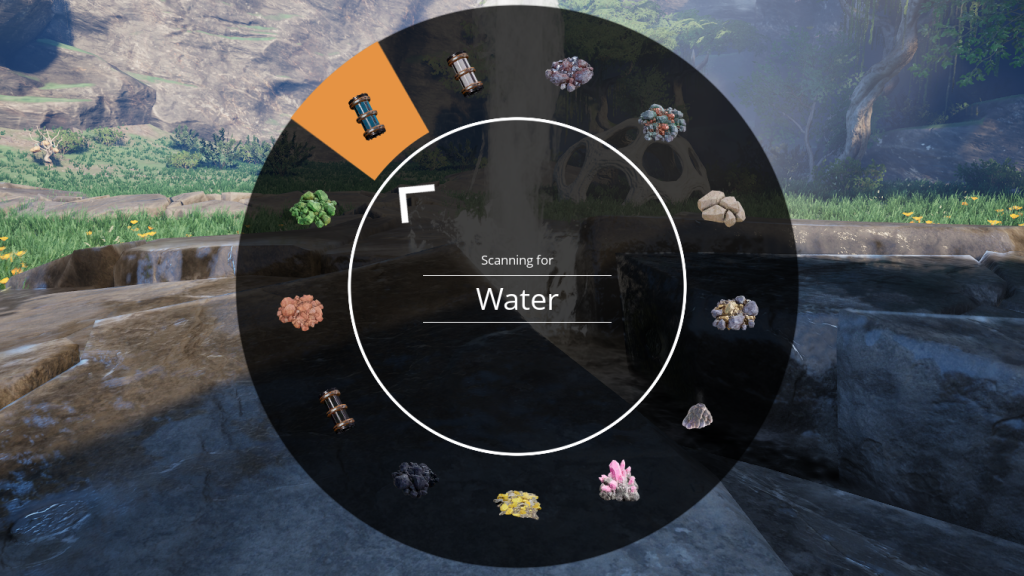 The interface for the Resource Scanner, searching for Water